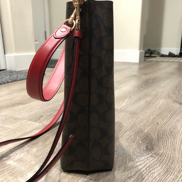 Coach Brown and Red Signature Shoulder Bag - Picture 10 of 14